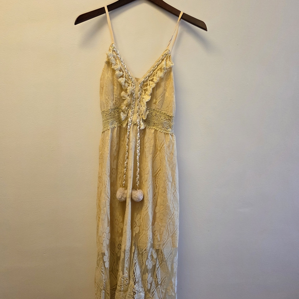 Elegant Lace Dress with Pom Pom Details